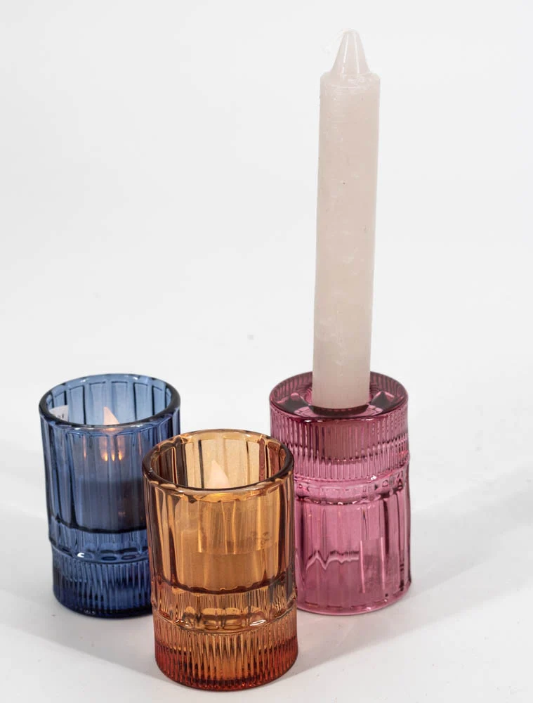 Kerzenständer aus Glas, blau, 4,9 x 4,9 x 7 cm