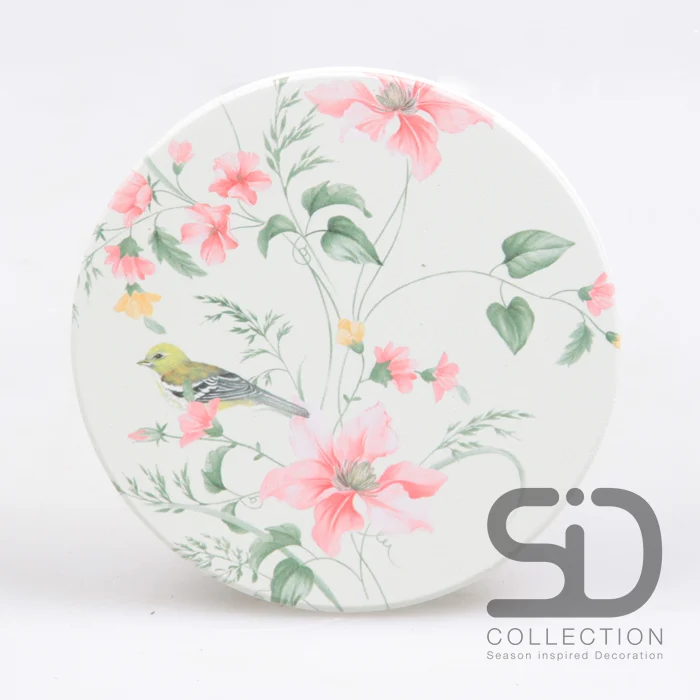 SET/4 UNTERSETZER RUND VOGEL ROSA 10X10X0,7 CM