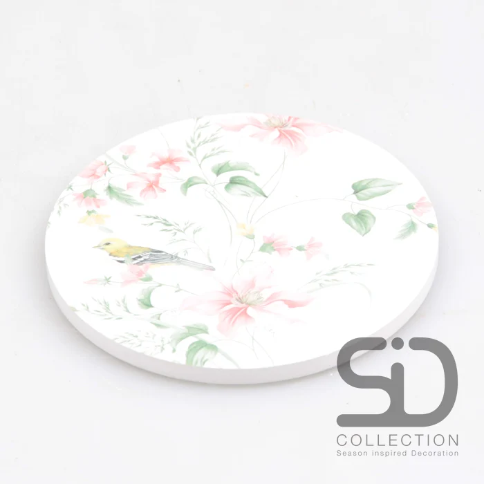 SET/4 UNTERSETZER RUND VOGEL ROSA 10X10X0,7 CM