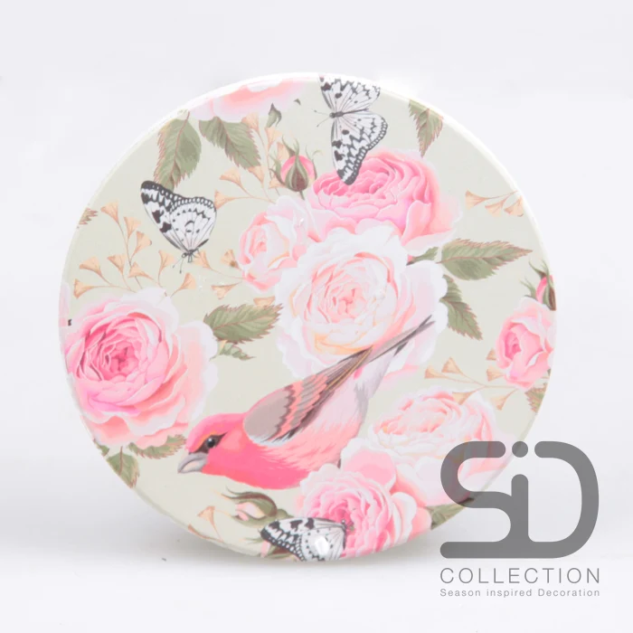 SET/4 UNTERSETZER RUND VÖGEL & SCHMETTERLINGE ROSA 10X10X0.7 CM