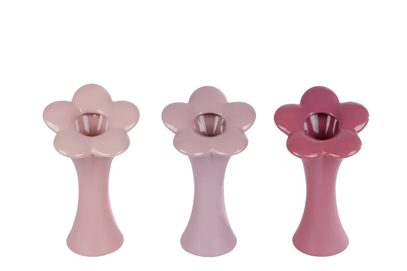 Vase "Blume" M lila/rosa/fuchsia 3 Stück sortiert Keramik 9.5x9.5x20cm