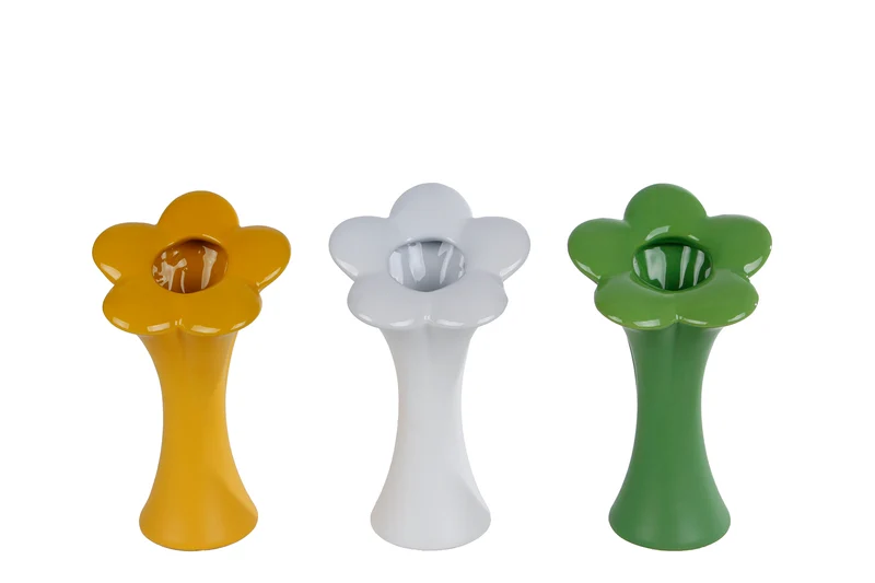 Vase "Blume" M grün/gelb/weiß 3 Stück sortiert Keramik 9.5x9.5x20cm
