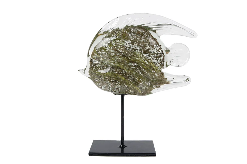Skulptur "Fisch" grau/grünes Glas 19.5x5.5x23cm