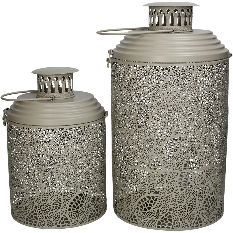 Laterne Metall Elfenbein 21x21x39cm 2er Set