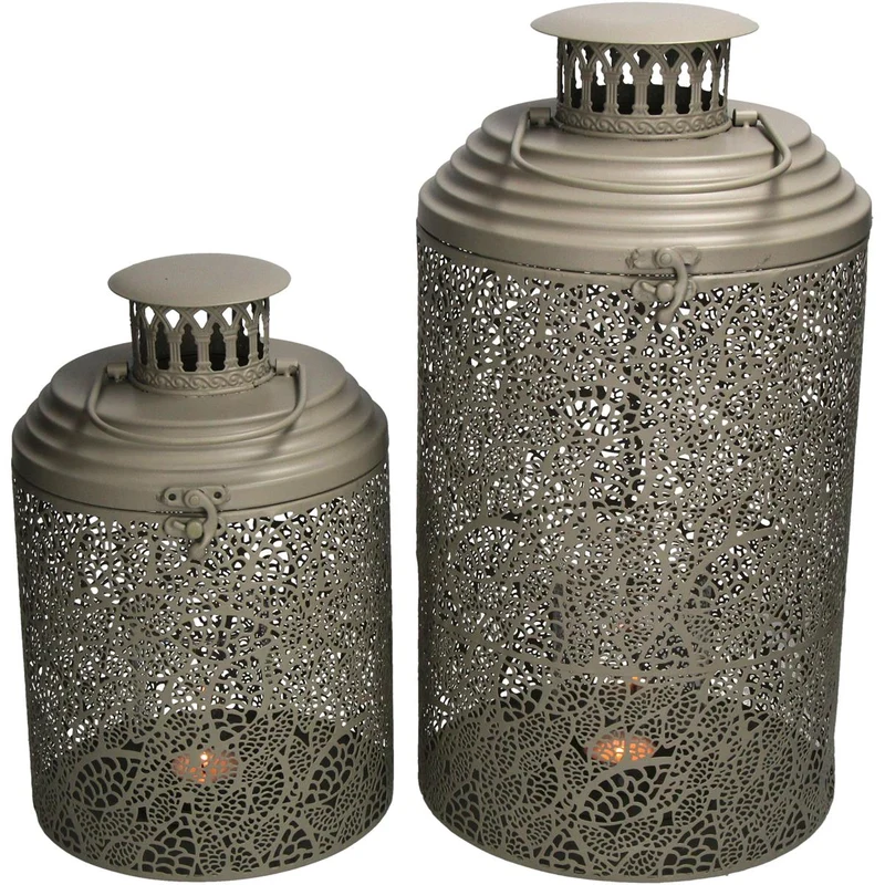 Laterne Metall Elfenbein 21x21x39cm 2er Set