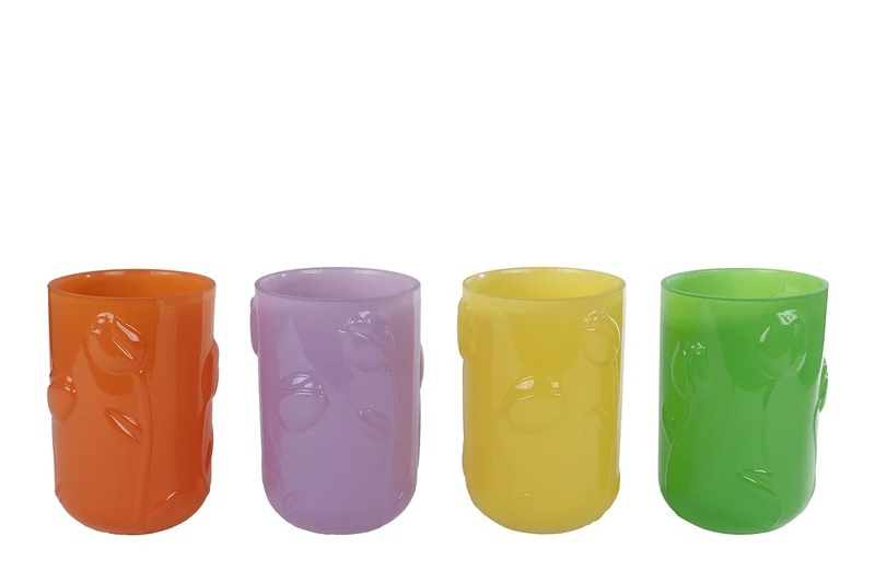 Vase/Windlicht "Fem" gold/grün/glas/transparent 4er-Set Glas 13,5x13,5x18,5cm