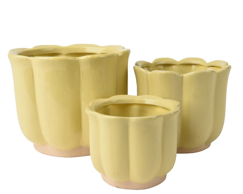 3er Set Keramik-Pflanzgefäße gelb D17,5 H14,5cm