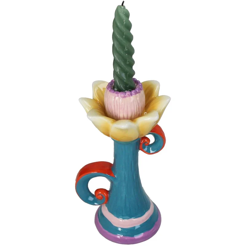 Kerzenhalter Blumen Steingut Mehrfarbig 12x11,5x21,5cm