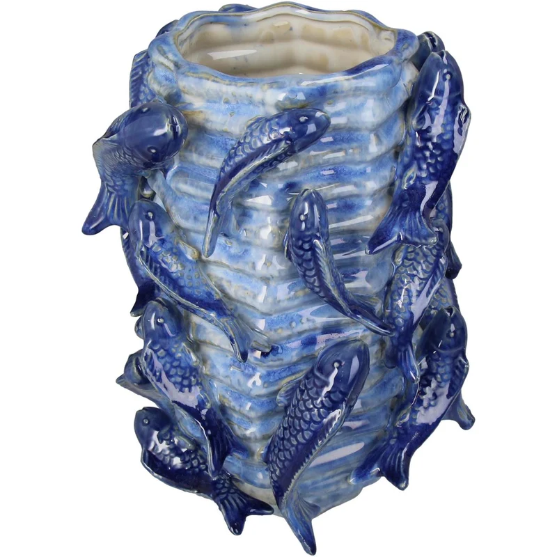 Planter Fishes Feinste Keramik Blau 23x22,5x26cm