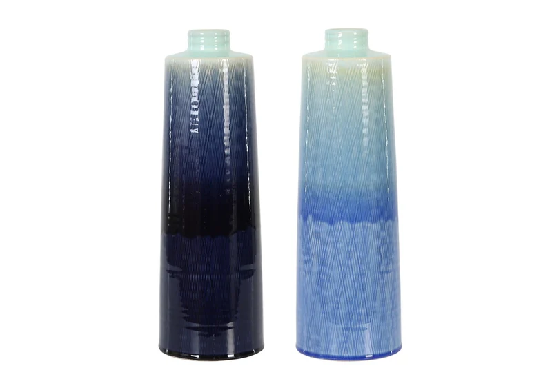 Keramikvase Ø14x42cm, 2er-Set, blaue Farbmischung