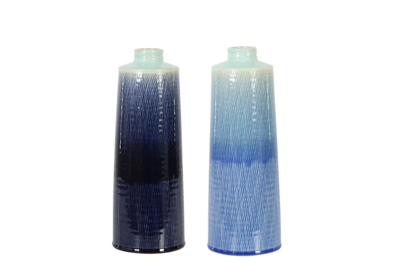 Keramikvase Ø12,5x34,5cm, 2er-Set, blaue Farbmischung