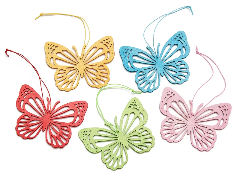 Holzanhänger Schmetterling 'Zahra', 5 verschiedene Designs, 10 cm - 4er-Pack
