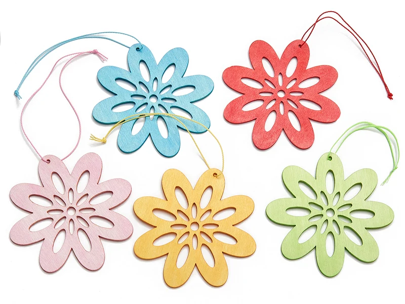 Blumenanhänger 'Zahra' aus Holz, 5 verschiedene Sorten, 10 cm - 4er-Pack