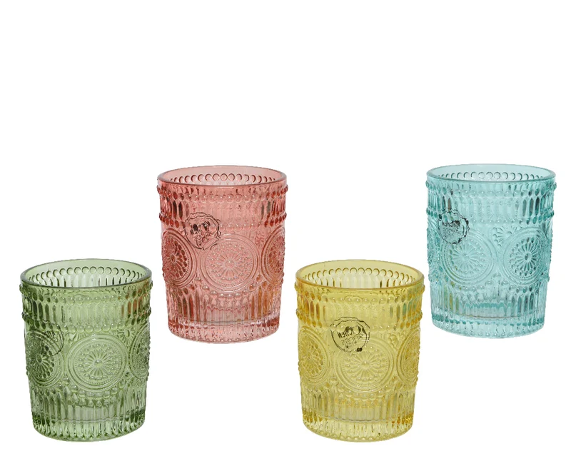 Wasserglas, Trinkglas, 4 Farben, sortiert, Ø 8 cm, H 10 cm