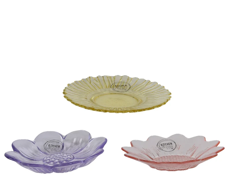 Teller Glas ''Frühling'' 3 Farben sortiert H.1.5cm T.12cm