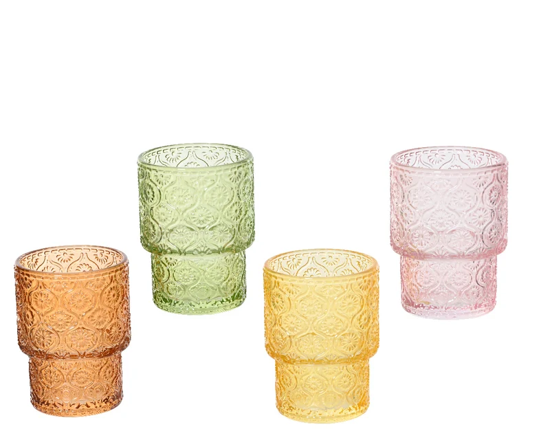 Stimmungslicht/Trinkglas 4-farbig sortiert D7 H9,2cm