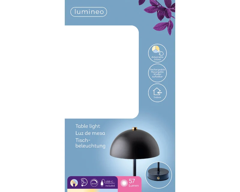 LED-Akku-Tischleuchte aus Metall, schwarz/warmweiß, Ø 15 cm, H 25 cm