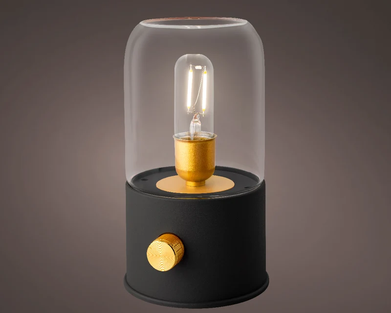 LED-Campinglampe, wiederaufladbar, schwarzes Plastikgehäuse, Innendurchmesser 11 cm x Höhe 20 cm