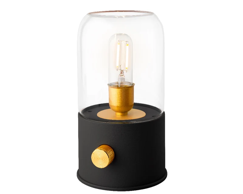 LED-Campinglampe, wiederaufladbar, schwarzes Plastikgehäuse, Innendurchmesser 11 cm x Höhe 20 cm