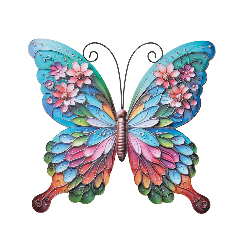 Wanddekoration Schmetterling/Blume aus Metall, 29,5 x 32,5 cm