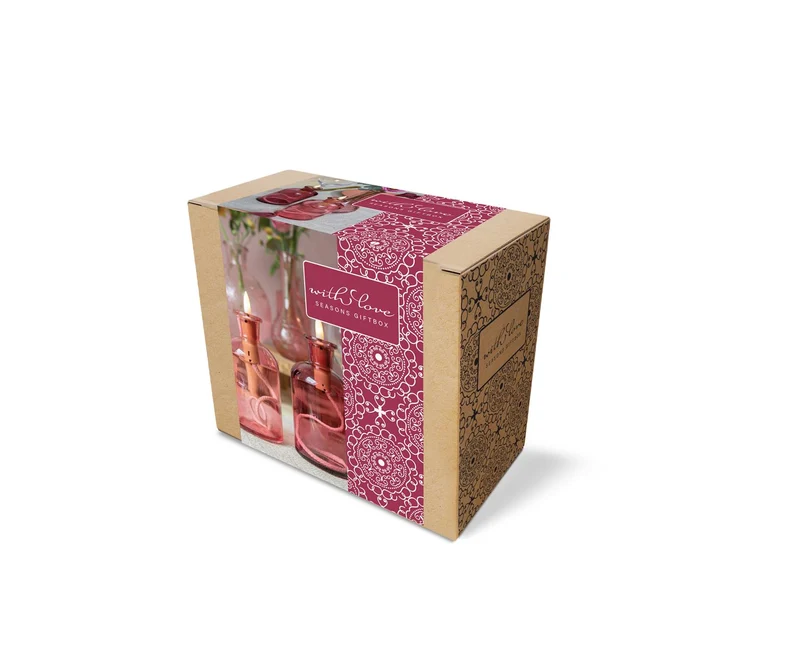 Mit Liebe, Geschenkbox Riga 2 Flaschen mit LED-Docht rosa