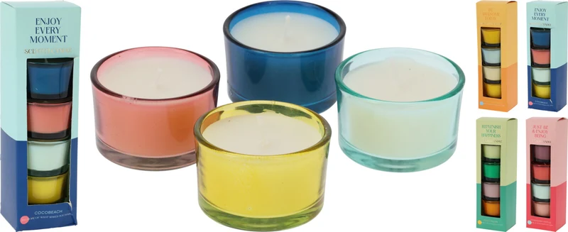 Duftkerze im Glas, 4er-Set, Ø 5 cm, H 3 cm, 4 verschiedene Düfte