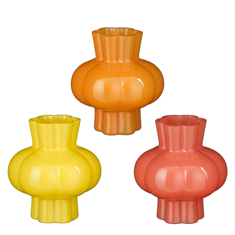 Vase rosa orange gelb 3er Set - H12 x D11 cm - Glas