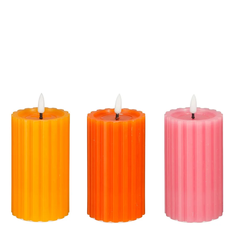 LED-Kerze Terra Rosa, 3er-Set, batteriebetrieben mit Timer - H12,5 x D7 cm