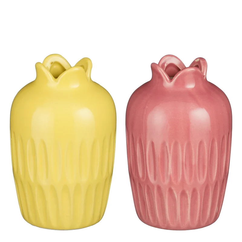 Ivon Vase gelb-rosa 2er Set - H14 x D9,5 cm