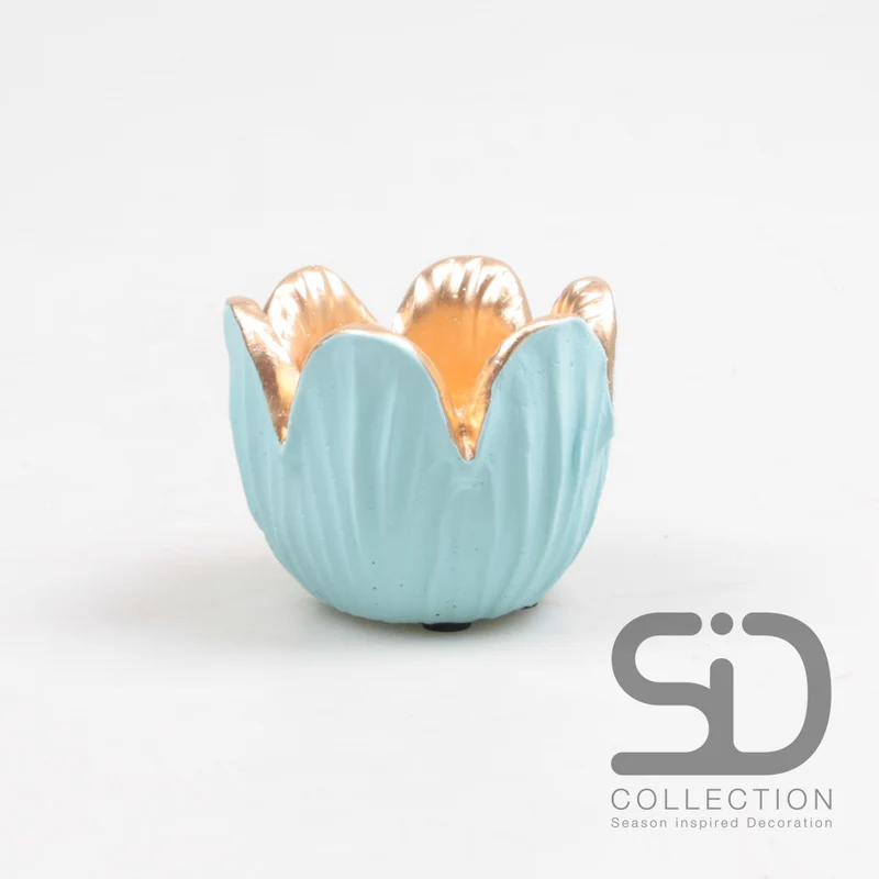 Tulpen-Wachskerzenhalter aus Zement, 8,5 x 6,5 cm, blau