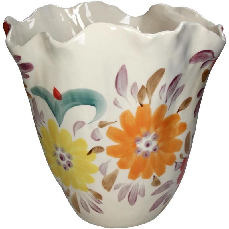 Vase Blumen 28,5x27x28cm Feines Steingut Mehrfarbig