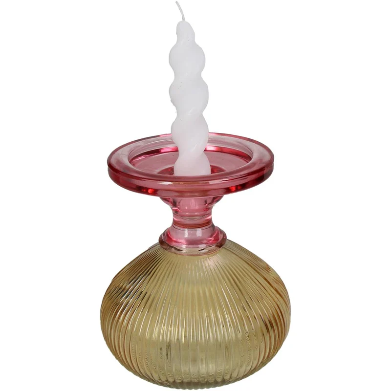 Kerzenhalter Glas Mehrfarbig 13,5x13,5x15cm Rot-Gelb