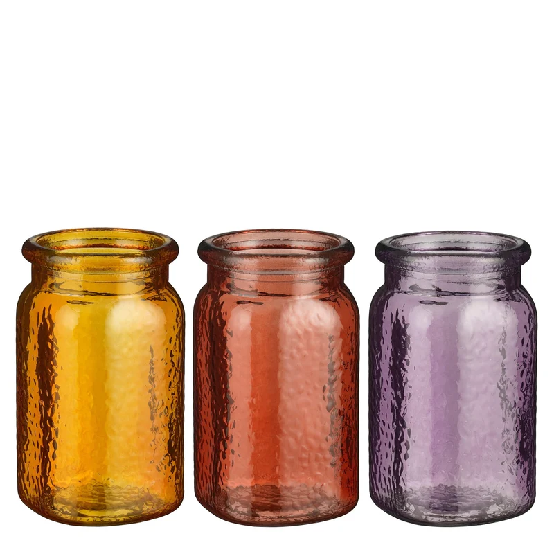 Sally Vase Glas gelb lila pfirsich 3er Set - H16,5 x D9,5 cm