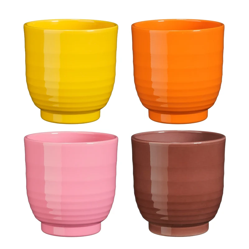 Lisa Topf rund gelb d.rot rosa orange 4er Set - H13,5 x D13,5 cm