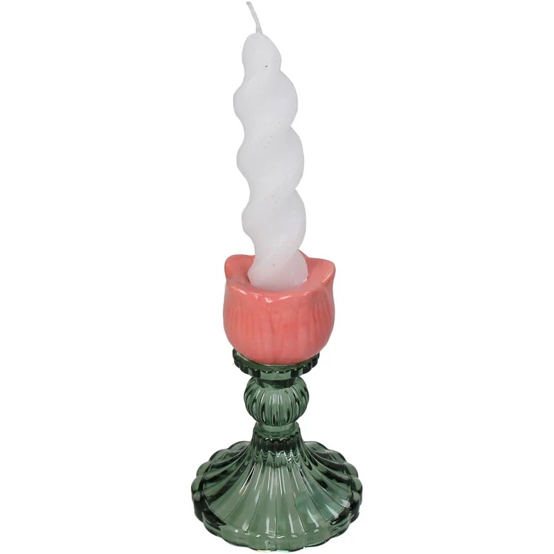 Kerzenhalter Tulpe Glas Pfirsich 8x8x12cm