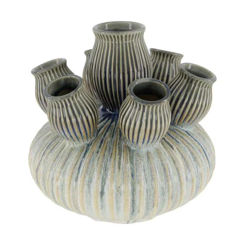 Keramikvase 25x25x25cm Weiß/Grau