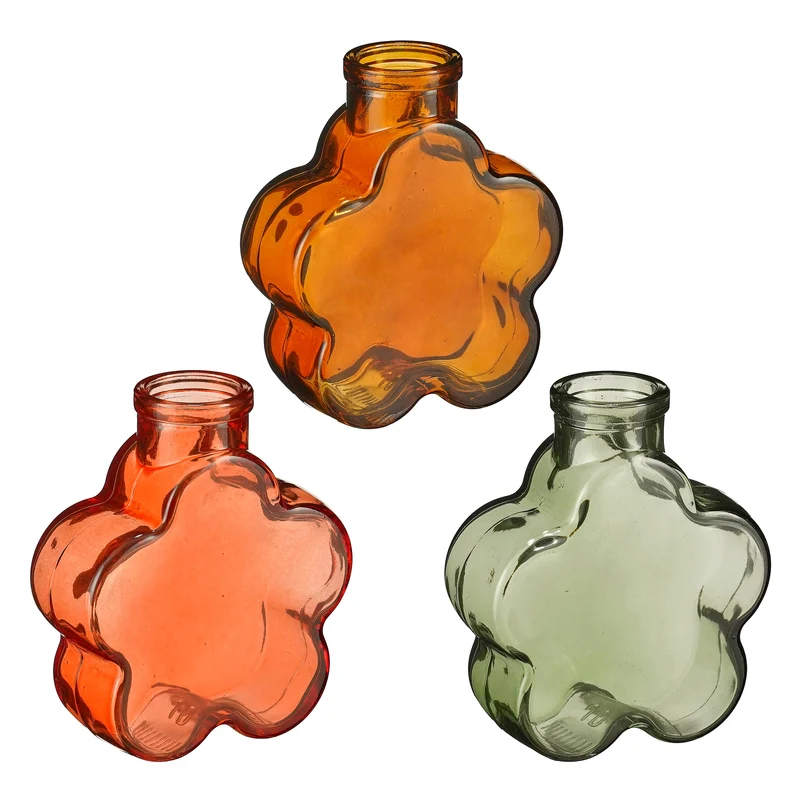 Vase aus Glas, grün, braun, orange, 3er-Set - L9 x B3,5 x H10 cm
