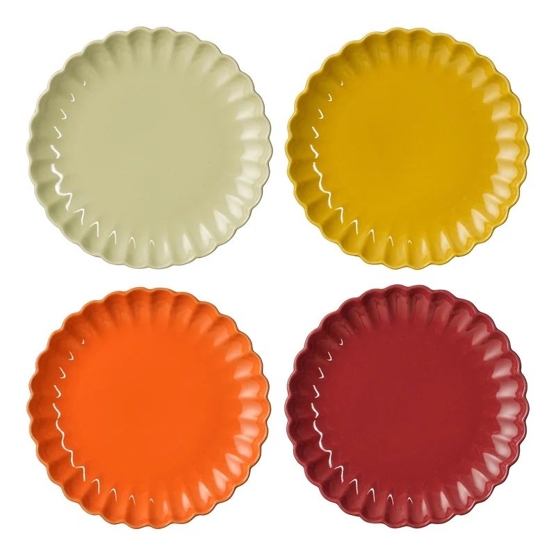 Corfu Frühstücksteller orange hellgrün rosa gelb 4er Set - H 2,5 x D 21 cm