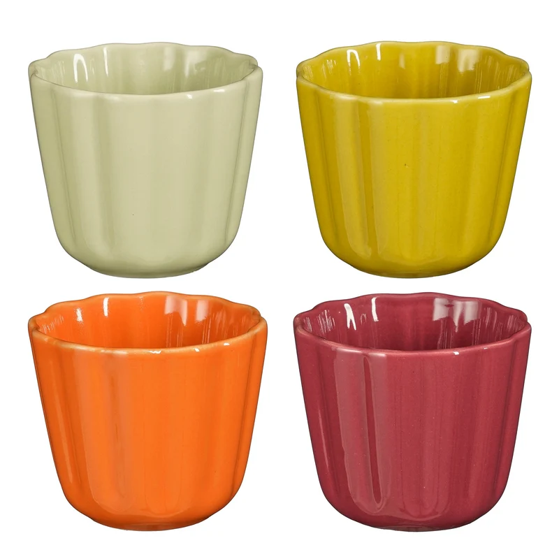 Corfu Becher orange hellgrün rosa gelb 4er Set - H7,5 x D8,5 cm