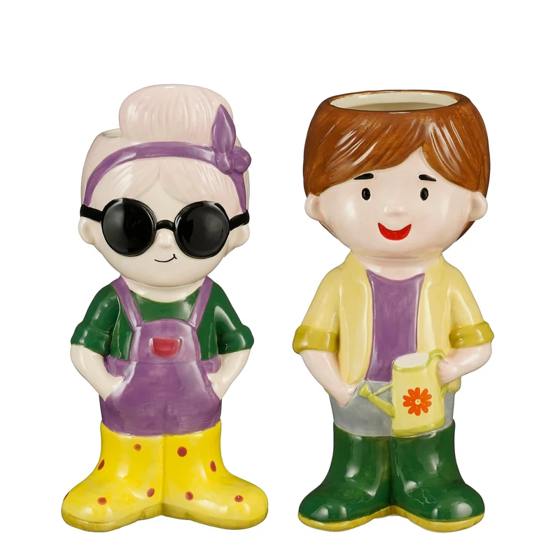 Lustiger Topf lila gelb 2er Set - L10xB8,5xH21cm