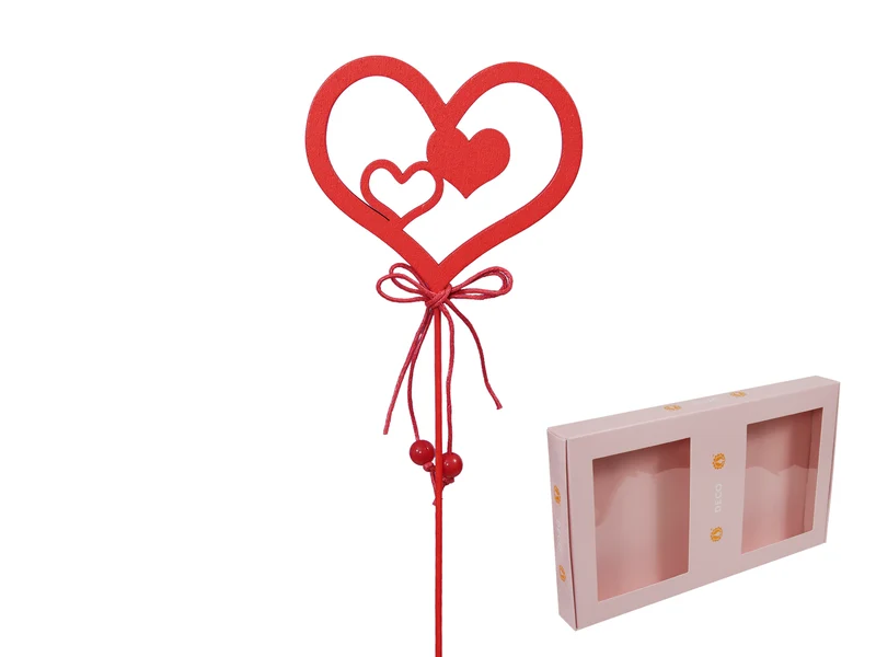 w/b. 18 Holzherzen/Stäbchen rot 8x7 cm