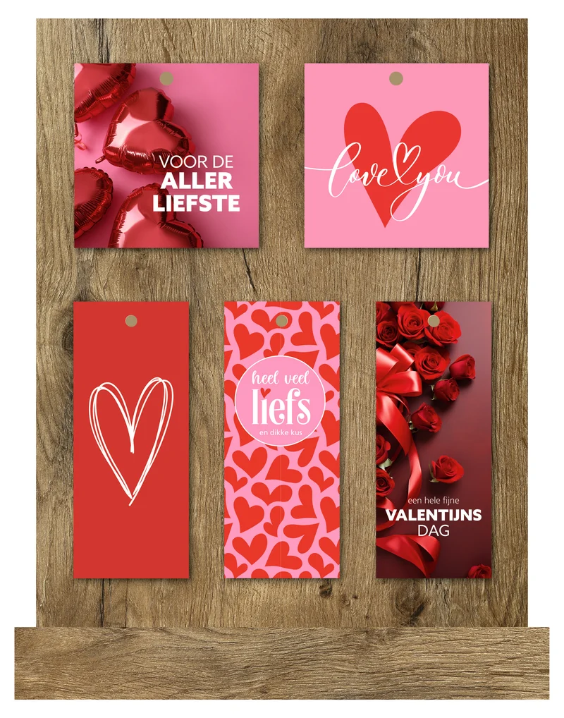 Display mit 60 Geschenkkarten in 5 Motiven „Valentinstag“