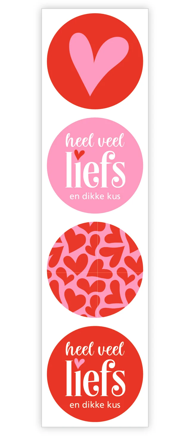 Rolle mit 500 Etiketten „Ganz viel Liebe“ Ø35mm rot/rosa Kombi