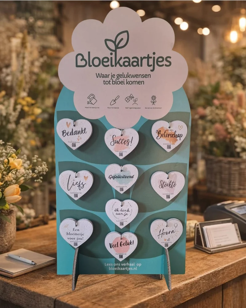 Display mit 100 Blühkärtchen