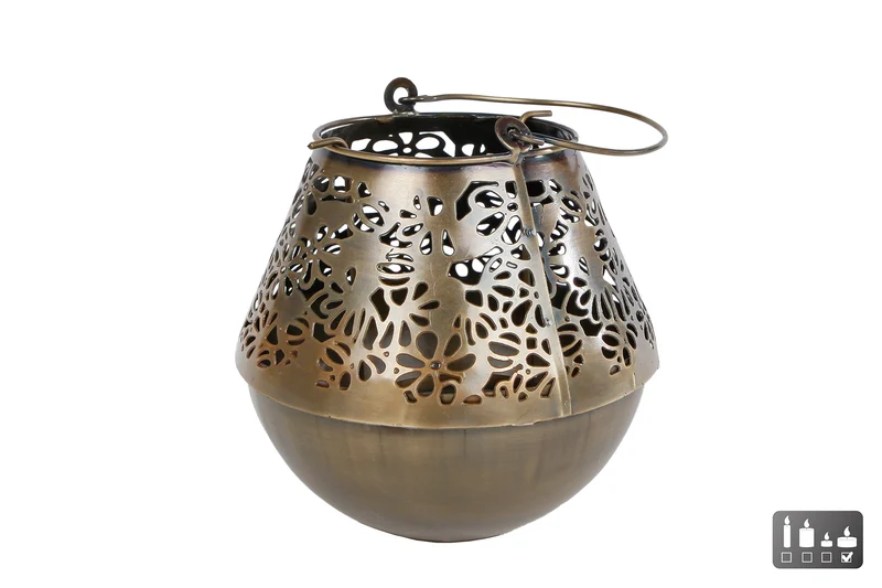 Teelichthalter "Tess" L, Maxi, Antikmessing, Metall, 15x15x12cm