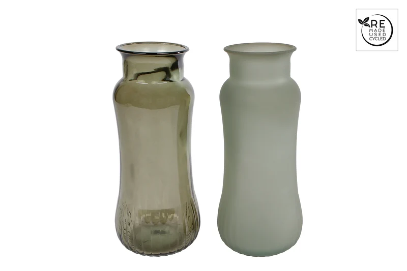 3R Vase "Redondo" 2er Set, hell- und mattgrünes Glas, 11x11x23,5cm