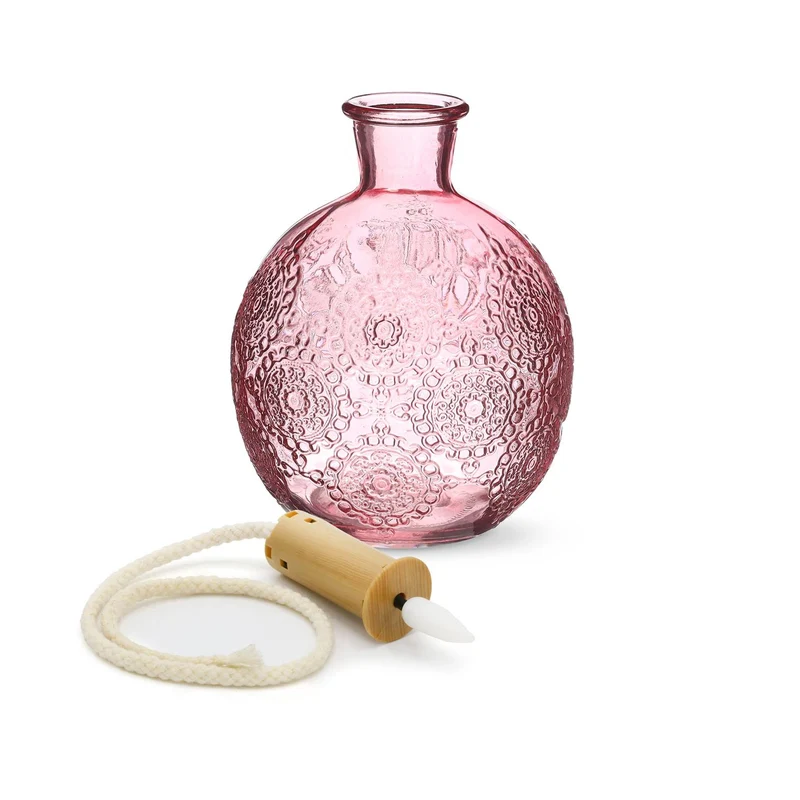 Mit Liebe, Geschenkbox Bologna Flasche Glas + LED-Docht rosa