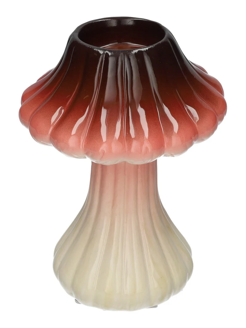Teelichthalter Pilz Toadstool mit Linien Rot D14 H19,5 cm Keramik