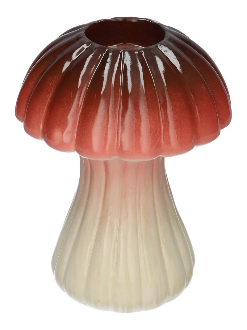 Teelichthalter Pilz Champignon mit Linien Bordeaux D16 H20 cm Keramik