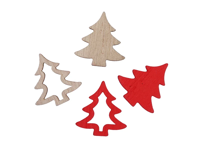 ca. 48 Holz-Bäumchen rot/natur 2,5 cm